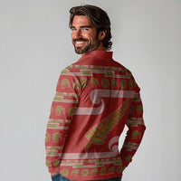 New Zealand Christmas Long Sleeve Polo Shirt Meri Kirihimete Silver Fern Knit Style Green Color LT03 - Polynesian Pride