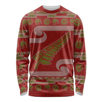 New Zealand Christmas Long Sleeve Shirt Meri Kirihimete Silver Fern Knit Style Green Color LT03 Unisex Green - Polynesian Pride