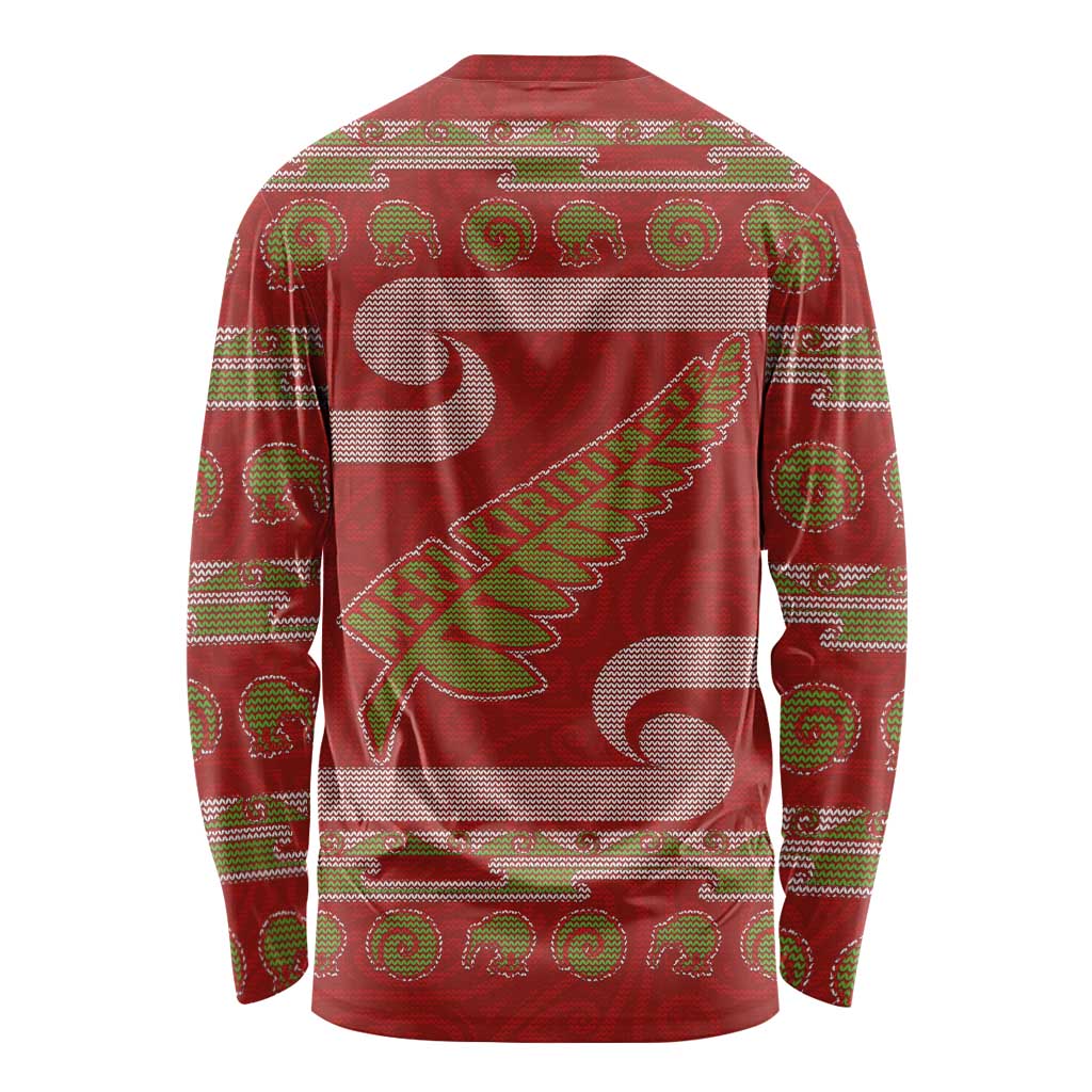 New Zealand Christmas Long Sleeve Shirt Meri Kirihimete Silver Fern Knit Style Green Color LT03 - Polynesian Pride