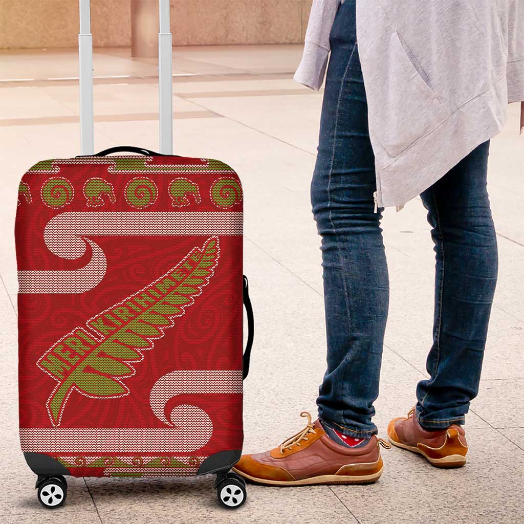 New Zealand Christmas Luggage Cover Meri Kirihimete Silver Fern Knit Style Green Color - Polynesian Pride