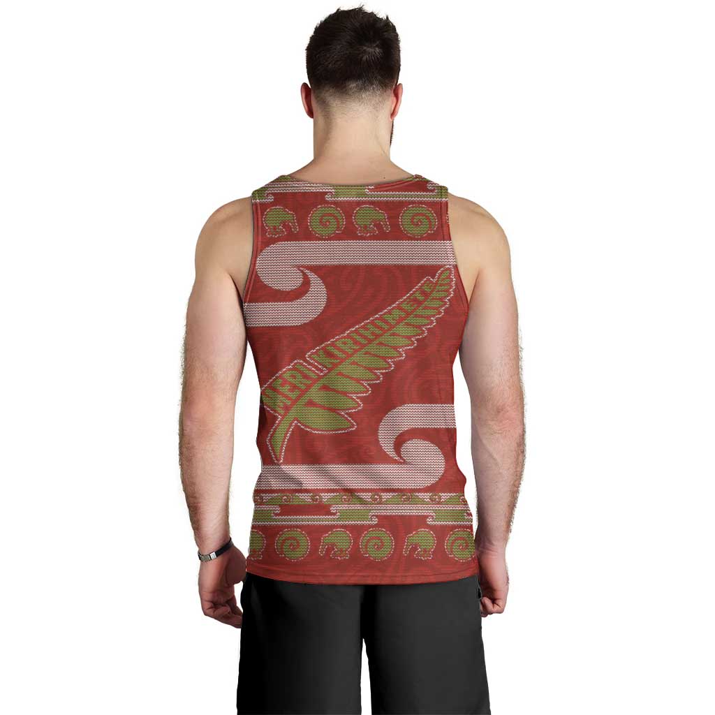 New Zealand Christmas Men Tank Top Meri Kirihimete Silver Fern Knit Style Green Color LT03 - Polynesian Pride