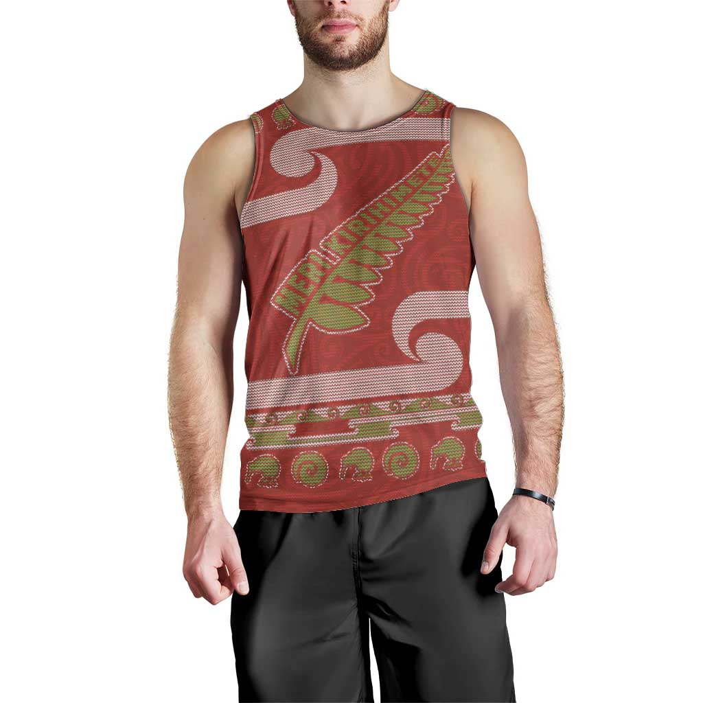 New Zealand Christmas Men Tank Top Meri Kirihimete Silver Fern Knit Style Green Color LT03 - Polynesian Pride