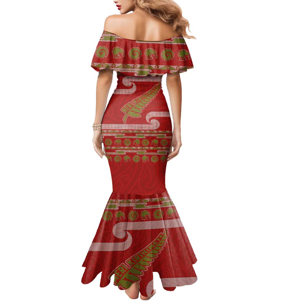 New Zealand Christmas Mermaid Dress Meri Kirihimete Silver Fern Knit Style Green Color LT03 - Polynesian Pride