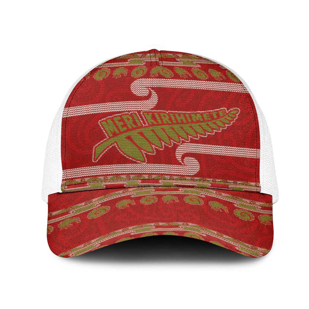 New Zealand Christmas Mesh Trucker Cap Meri Kirihimete Silver Fern Knit Style Green Color - Polynesian Pride