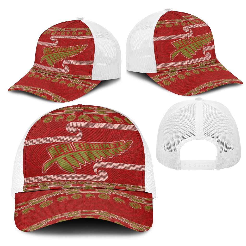 New Zealand Christmas Mesh Trucker Cap Meri Kirihimete Silver Fern Knit Style Green Color LT03 - Polynesian Pride