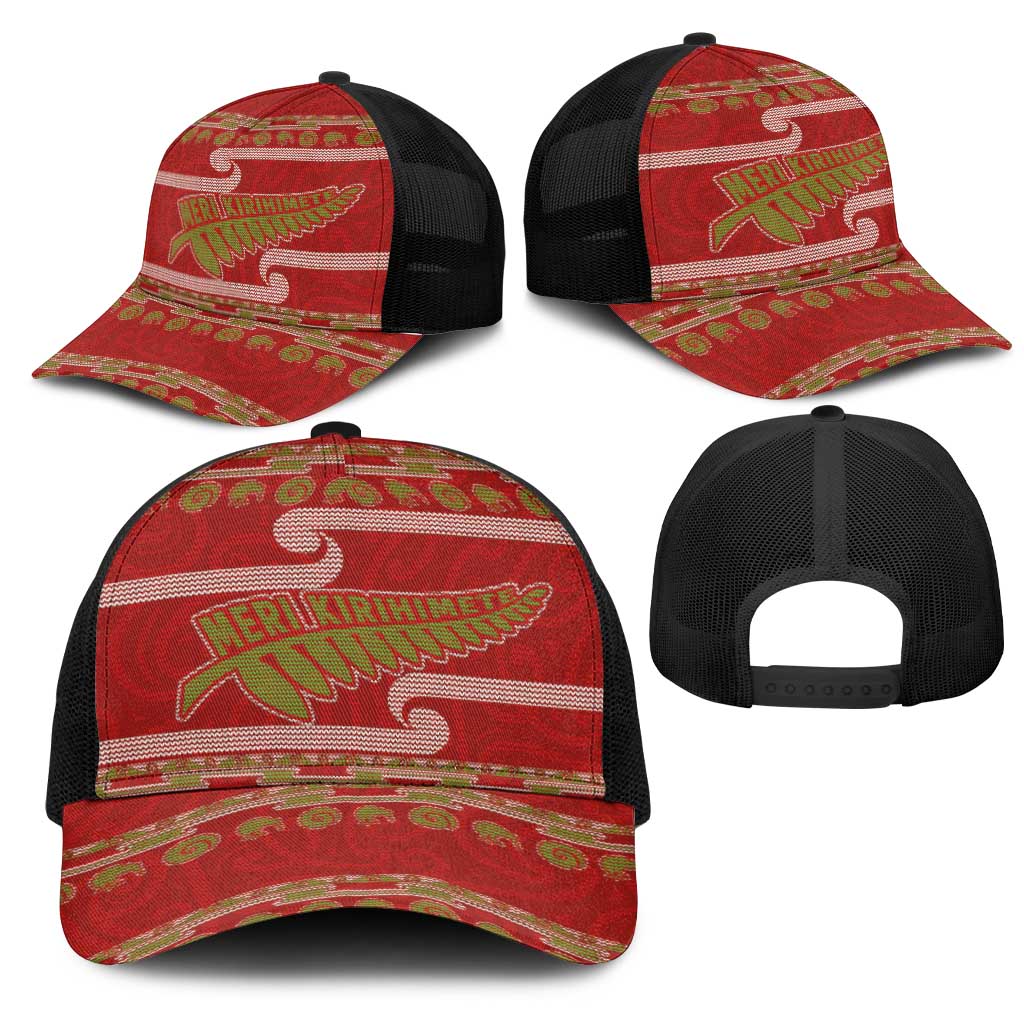 New Zealand Christmas Mesh Trucker Cap Meri Kirihimete Silver Fern Knit Style Green Color LT03 - Polynesian Pride