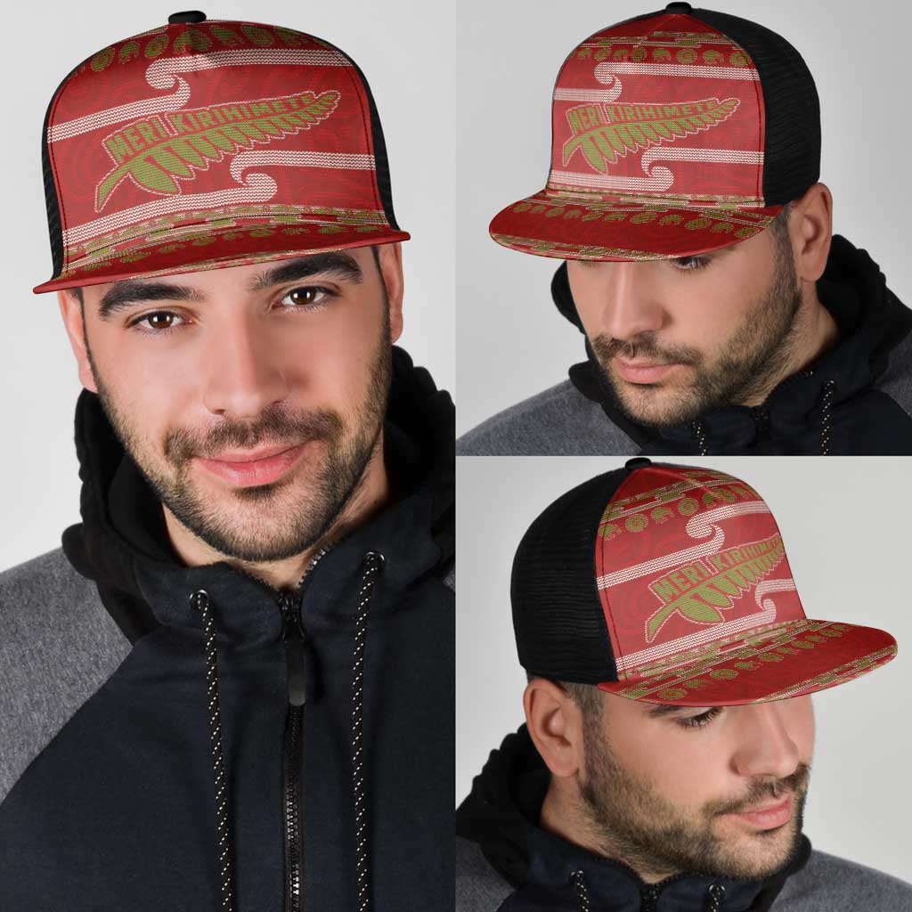 New Zealand Christmas Mesh Trucker Cap Meri Kirihimete Silver Fern Knit Style Green Color LT03 - Polynesian Pride
