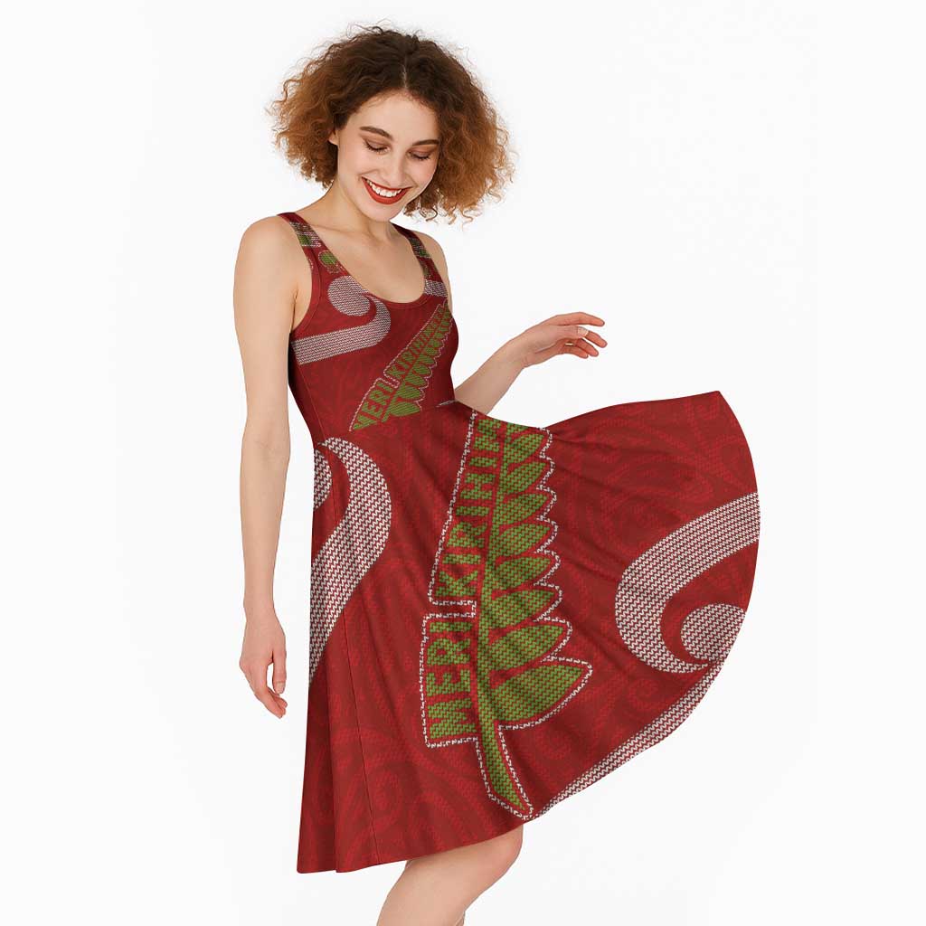 New Zealand Christmas Midi Dress Meri Kirihimete Silver Fern Knit Style Green Color LT03 - Polynesian Pride