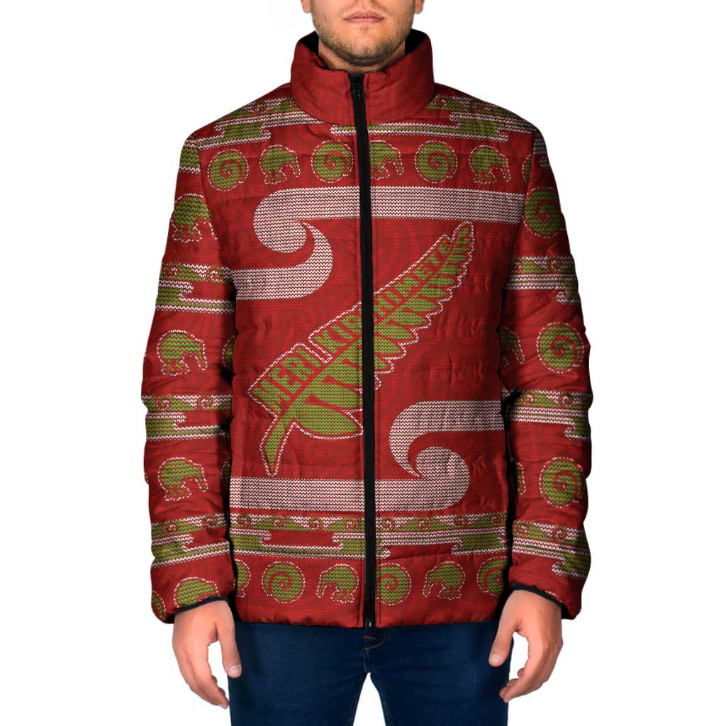 New Zealand Christmas Padded Jacket Meri Kirihimete Silver Fern Knit Style Green Color LT03 Men Green - Polynesian Pride