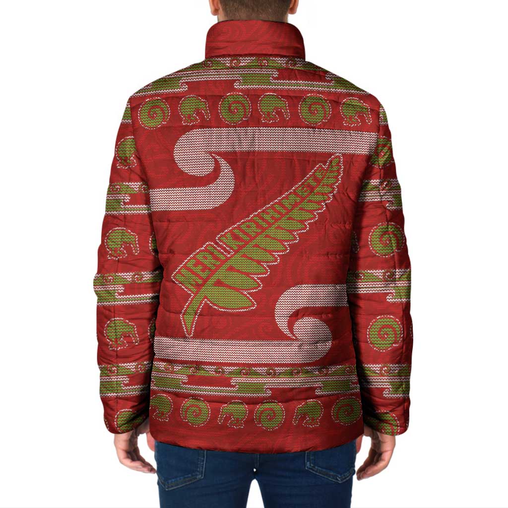 New Zealand Christmas Padded Jacket Meri Kirihimete Silver Fern Knit Style Green Color LT03 - Polynesian Pride