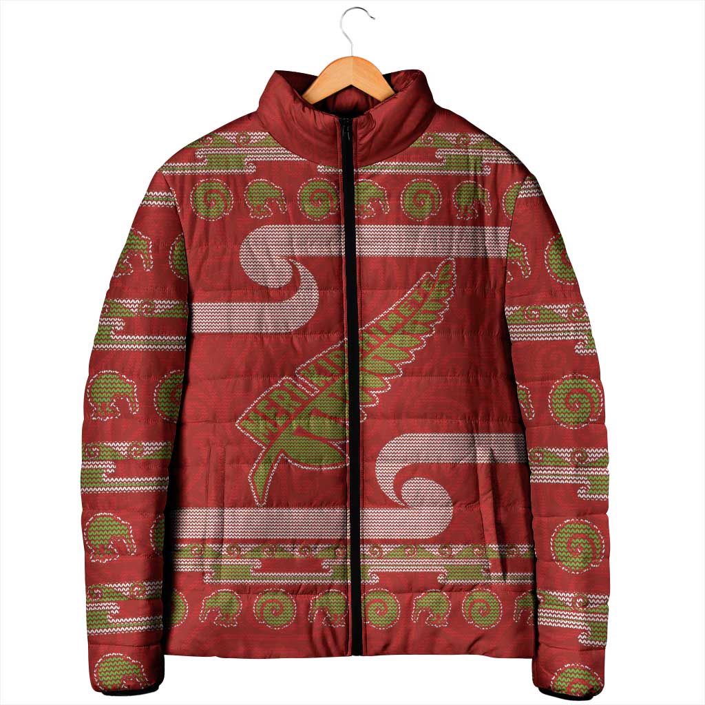 New Zealand Christmas Padded Jacket Meri Kirihimete Silver Fern Knit Style Green Color LT03 - Polynesian Pride