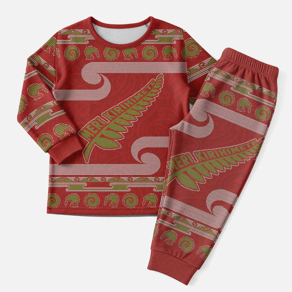 New Zealand Christmas Pajama Set Meri Kirihimete Silver Fern Knit Style Green Color LT03 Men Green - Polynesian Pride