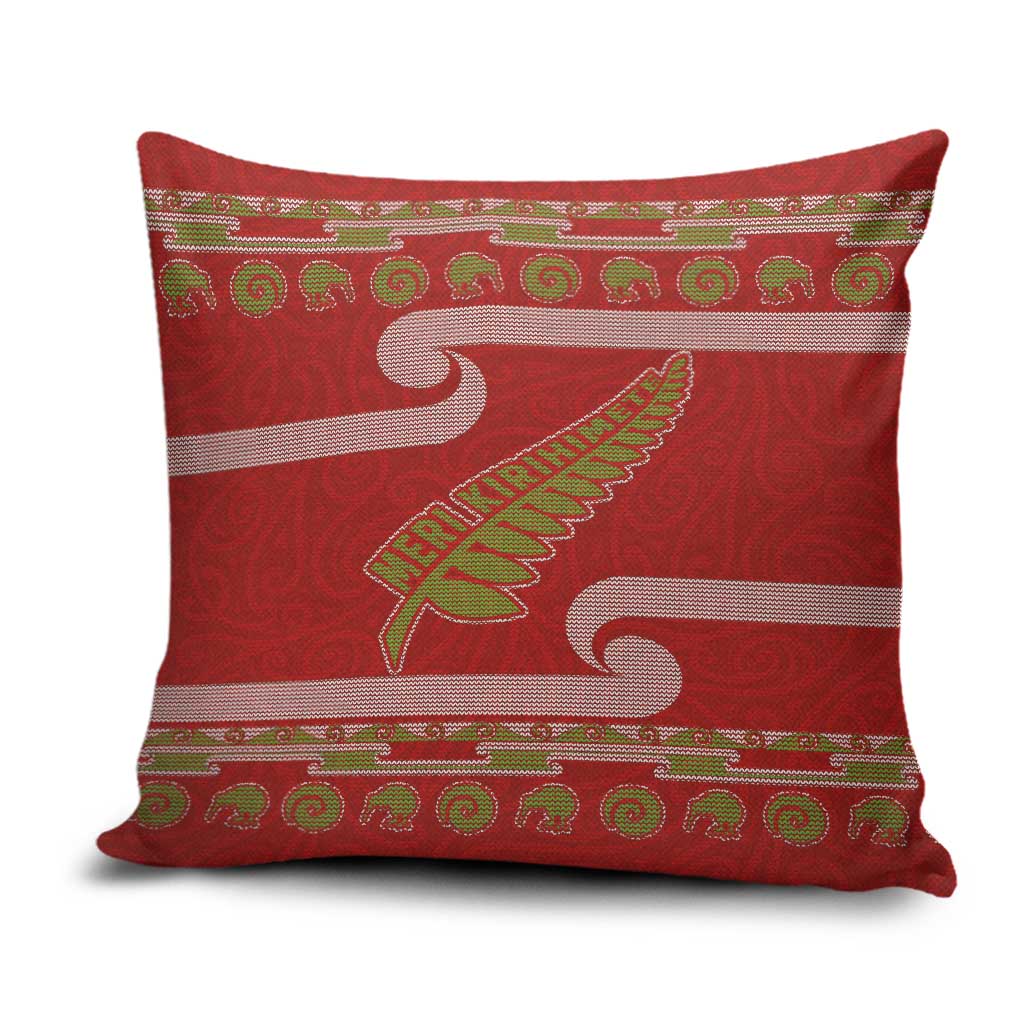 New Zealand Christmas Pillow Cover Meri Kirihimete Silver Fern Knit Style Green Color LT03 Green - Polynesian Pride