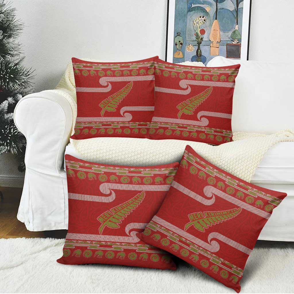 New Zealand Christmas Pillow Cover Meri Kirihimete Silver Fern Knit Style Green Color LT03 - Polynesian Pride