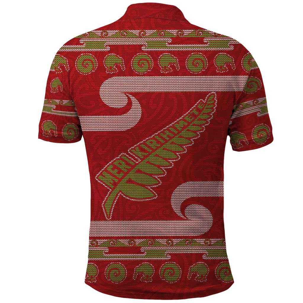 New Zealand Christmas Polo Shirt Meri Kirihimete Silver Fern Knit Style Green Color LT03 - Polynesian Pride