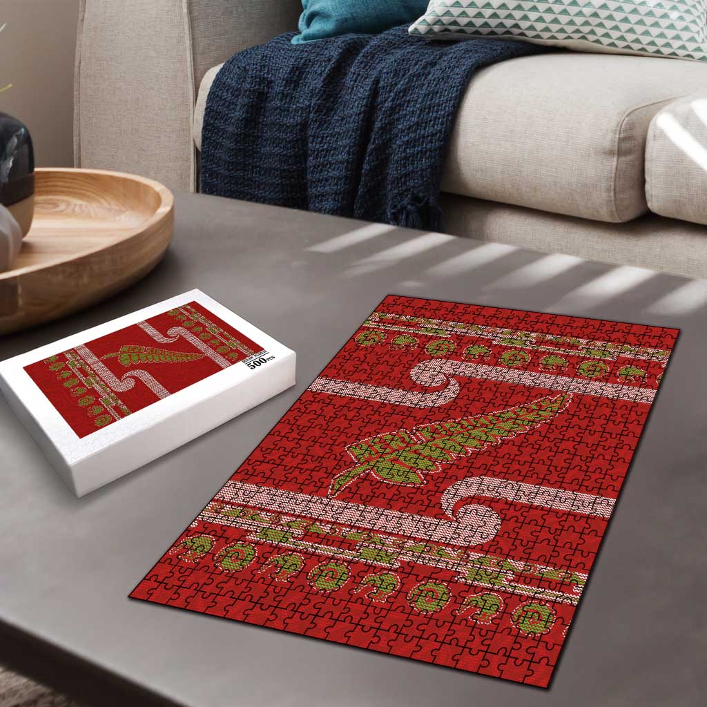 New Zealand Christmas Puzzle Meri Kirihimete Silver Fern Knit Style Green Color LT03 - Polynesian Pride