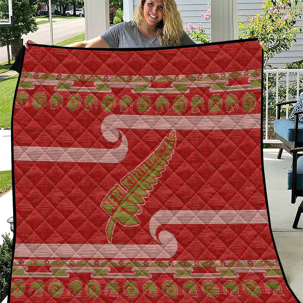 New Zealand Christmas Quilt Meri Kirihimete Silver Fern Knit Style Green Color LT03 Green - Polynesian Pride