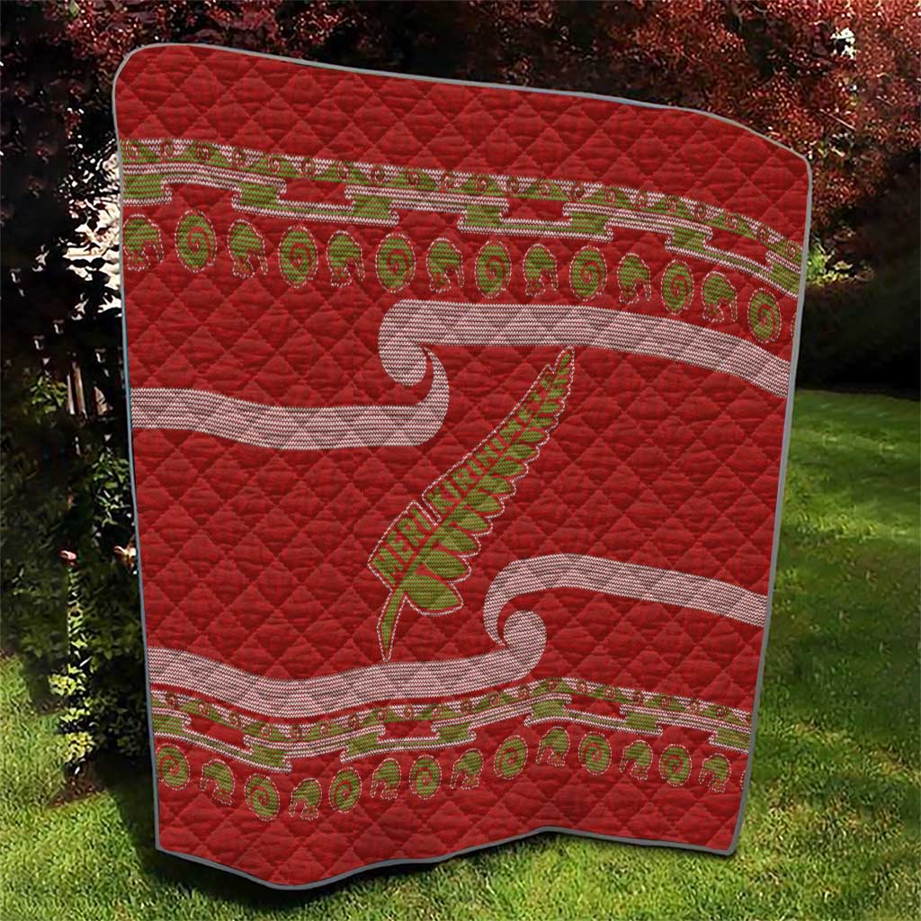 New Zealand Christmas Quilt Meri Kirihimete Silver Fern Knit Style Green Color LT03 - Polynesian Pride