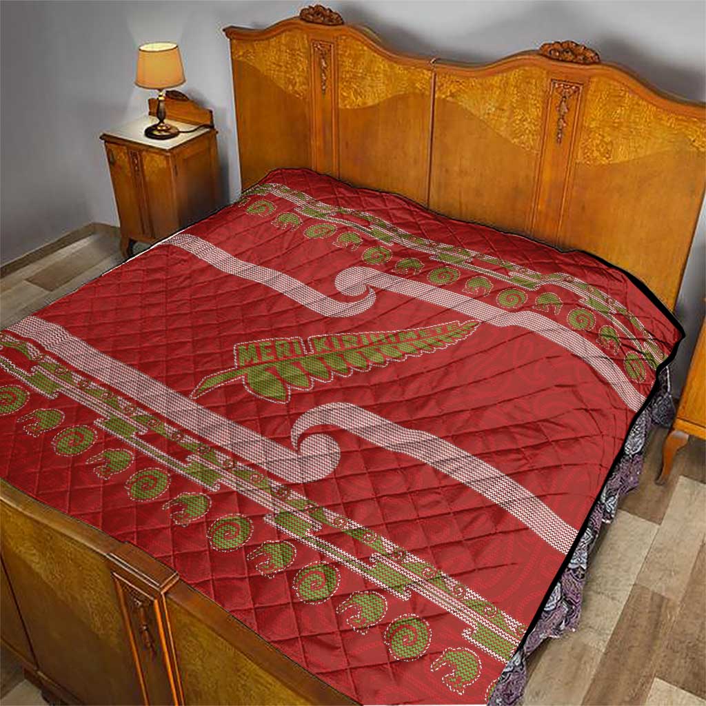New Zealand Christmas Quilt Meri Kirihimete Silver Fern Knit Style Green Color LT03 - Polynesian Pride