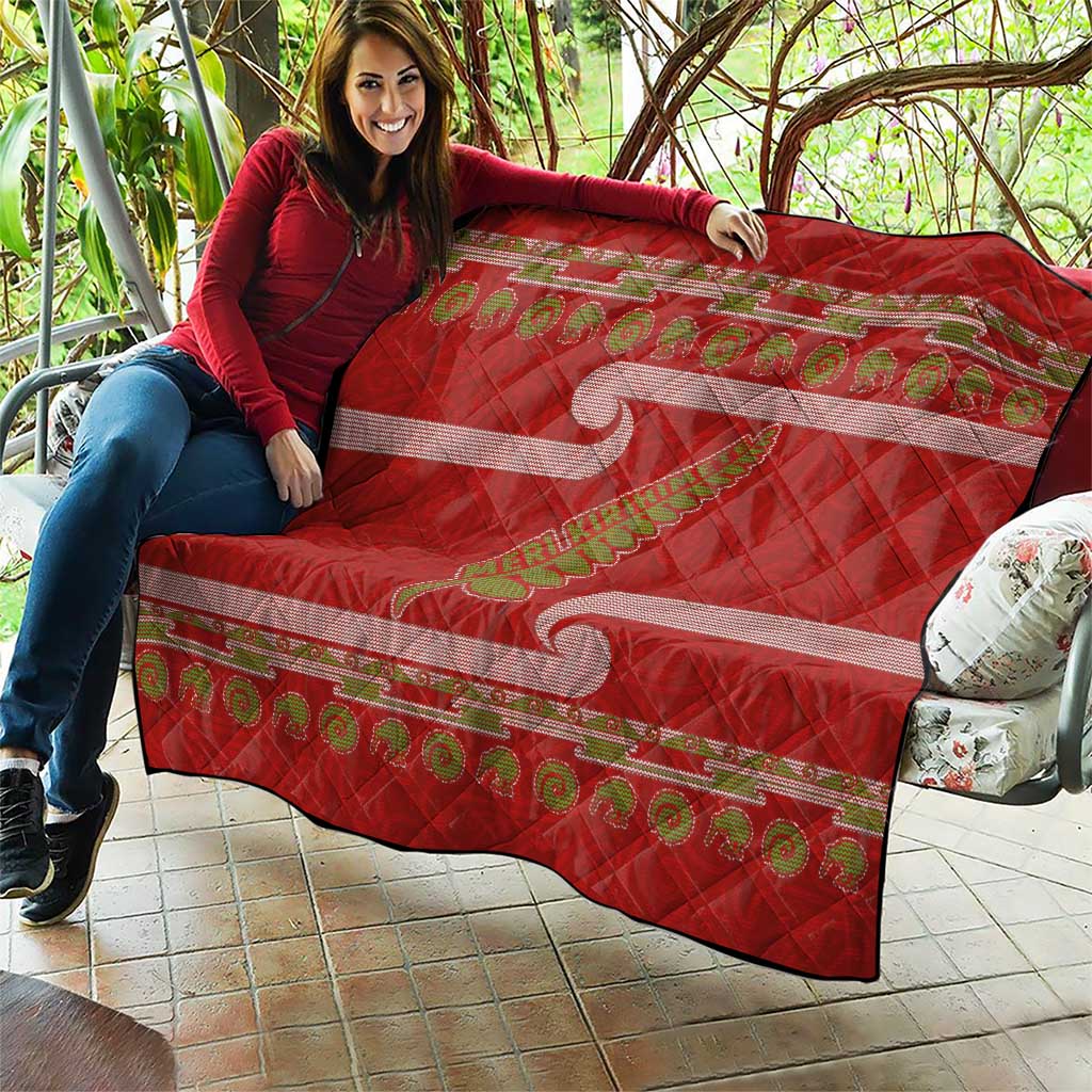 New Zealand Christmas Quilt Meri Kirihimete Silver Fern Knit Style Green Color LT03 - Polynesian Pride