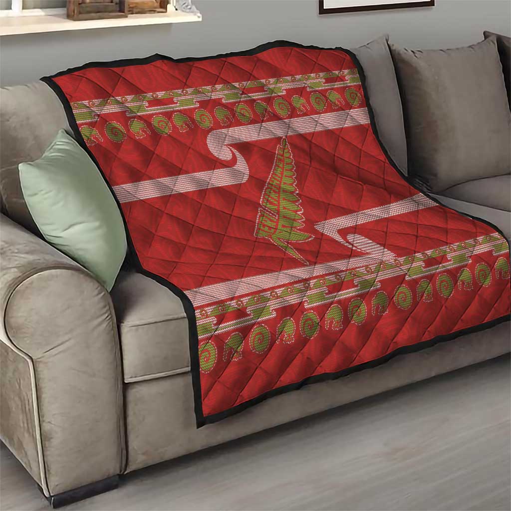 New Zealand Christmas Quilt Meri Kirihimete Silver Fern Knit Style Green Color LT03 - Polynesian Pride
