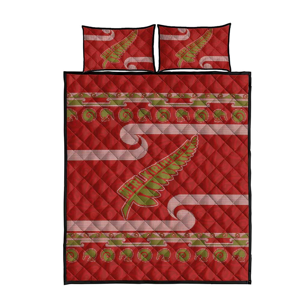 New Zealand Christmas Quilt Bed Set Meri Kirihimete Silver Fern Knit Style Green Color LT03 - Polynesian Pride