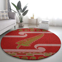 New Zealand Christmas Round Carpet Meri Kirihimete Silver Fern Knit Style Green Color LT03 - Polynesian Pride