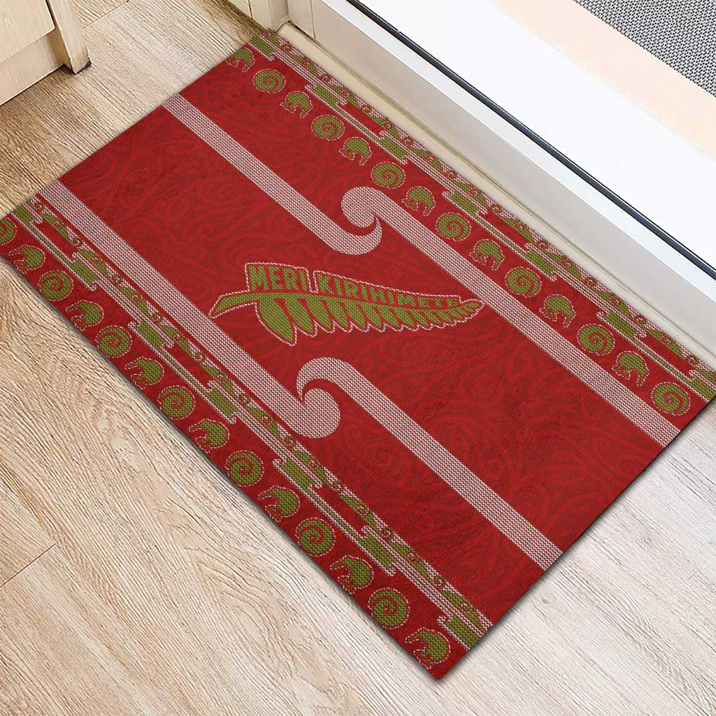 New Zealand Christmas Rubber Doormat Meri Kirihimete Silver Fern Knit Style Green Color LT03 - Polynesian Pride