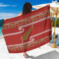 New Zealand Christmas Sarong Meri Kirihimete Silver Fern Knit Style Green Color LT03 One Size 44 x 66 inches Green - Polynesian Pride