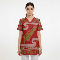 New Zealand Christmas Scrub Top Meri Kirihimete Silver Fern Knit Style Green Color LT03 - Polynesian Pride