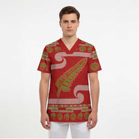 New Zealand Christmas Scrub Top Meri Kirihimete Silver Fern Knit Style Green Color LT03 - Polynesian Pride