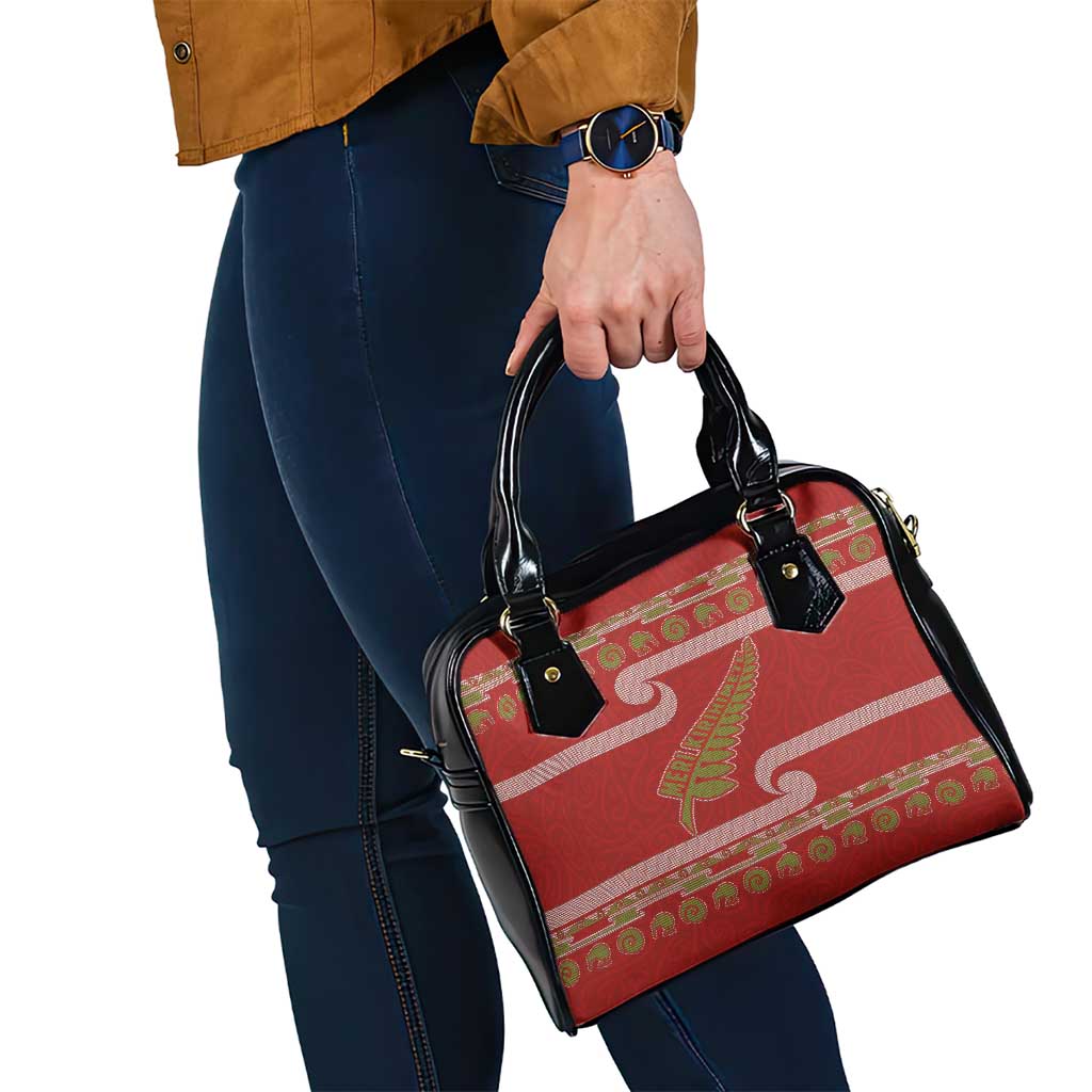 New Zealand Christmas Shoulder Handbag Meri Kirihimete Silver Fern Knit Style Green Color LT03 - Polynesian Pride