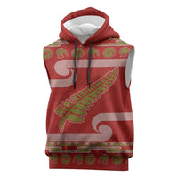 New Zealand Christmas Sleeveless Hoodie Meri Kirihimete Silver Fern Knit Style Green Color LT03 Green - Polynesian Pride