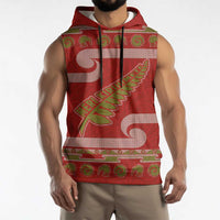 New Zealand Christmas Sleeveless Hoodie Meri Kirihimete Silver Fern Knit Style Green Color LT03 - Polynesian Pride