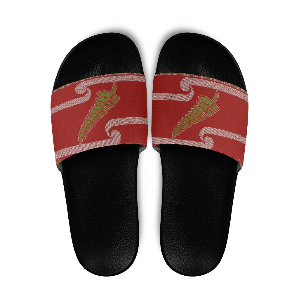 New Zealand Christmas Slide Sandals Meri Kirihimete Silver Fern Knit Style Green Color LT03 Green - Polynesian Pride