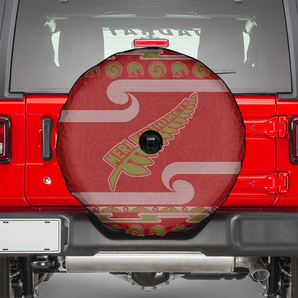 New Zealand Christmas Spare Tire Cover Meri Kirihimete Silver Fern Knit Style Green Color LT03 - Polynesian Pride