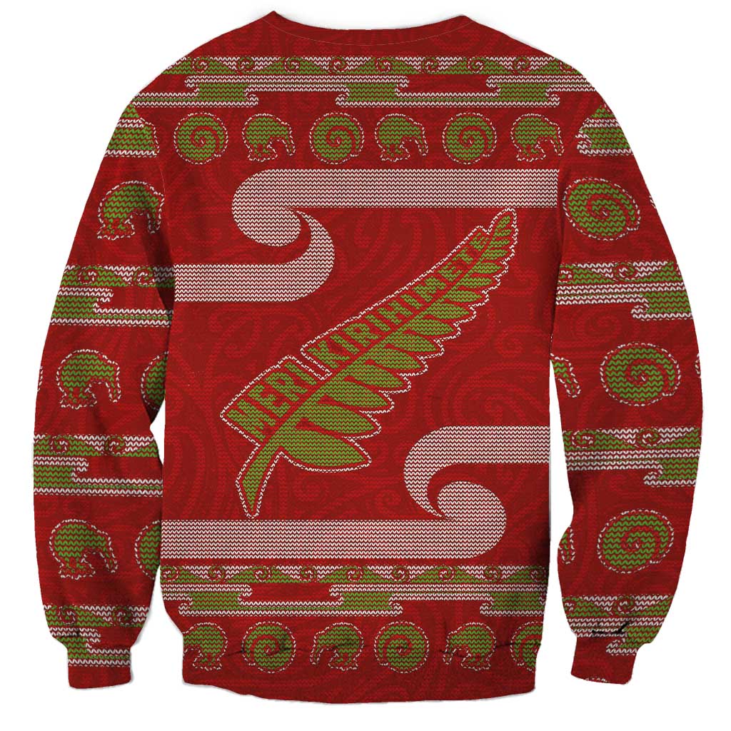 New Zealand Christmas Sweatshirt Meri Kirihimete Silver Fern Knit Style Green Color LT03 - Polynesian Pride