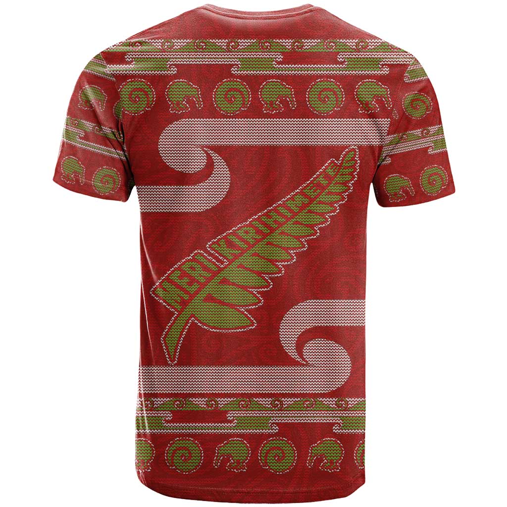 New Zealand Christmas T Shirt Meri Kirihimete Silver Fern Knit Style Green Color LT03 - Polynesian Pride