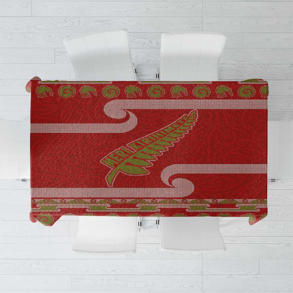 New Zealand Christmas Tablecloth Meri Kirihimete Silver Fern Knit Style Green Color LT03 Green - Polynesian Pride