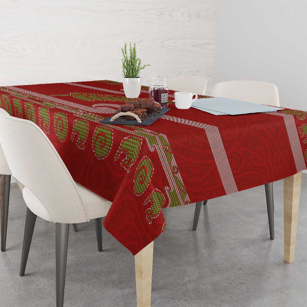 New Zealand Christmas Tablecloth Meri Kirihimete Silver Fern Knit Style Green Color LT03 - Polynesian Pride