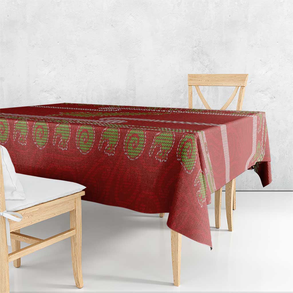 New Zealand Christmas Tablecloth Meri Kirihimete Silver Fern Knit Style Green Color LT03 - Polynesian Pride
