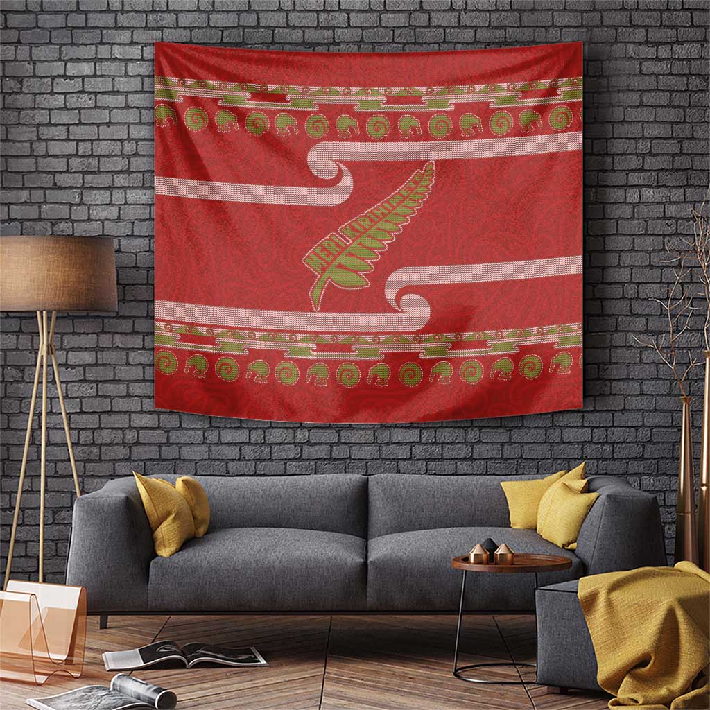 New Zealand Christmas Tapestry Meri Kirihimete Silver Fern Knit Style Green Color - Polynesian Pride