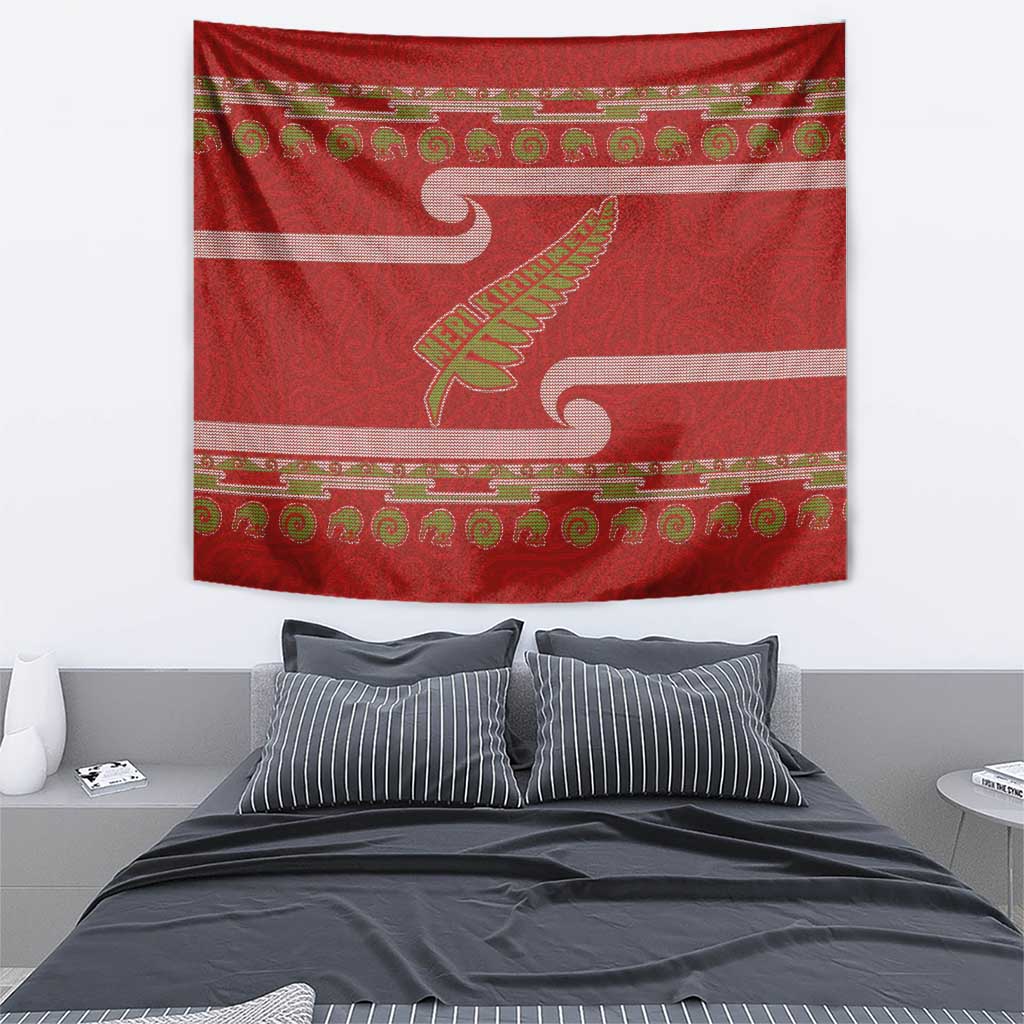 New Zealand Christmas Tapestry Meri Kirihimete Silver Fern Knit Style Green Color LT03 - Polynesian Pride