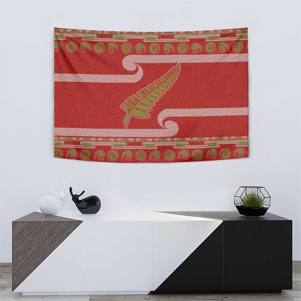 New Zealand Christmas Tapestry Meri Kirihimete Silver Fern Knit Style Green Color LT03 - Polynesian Pride