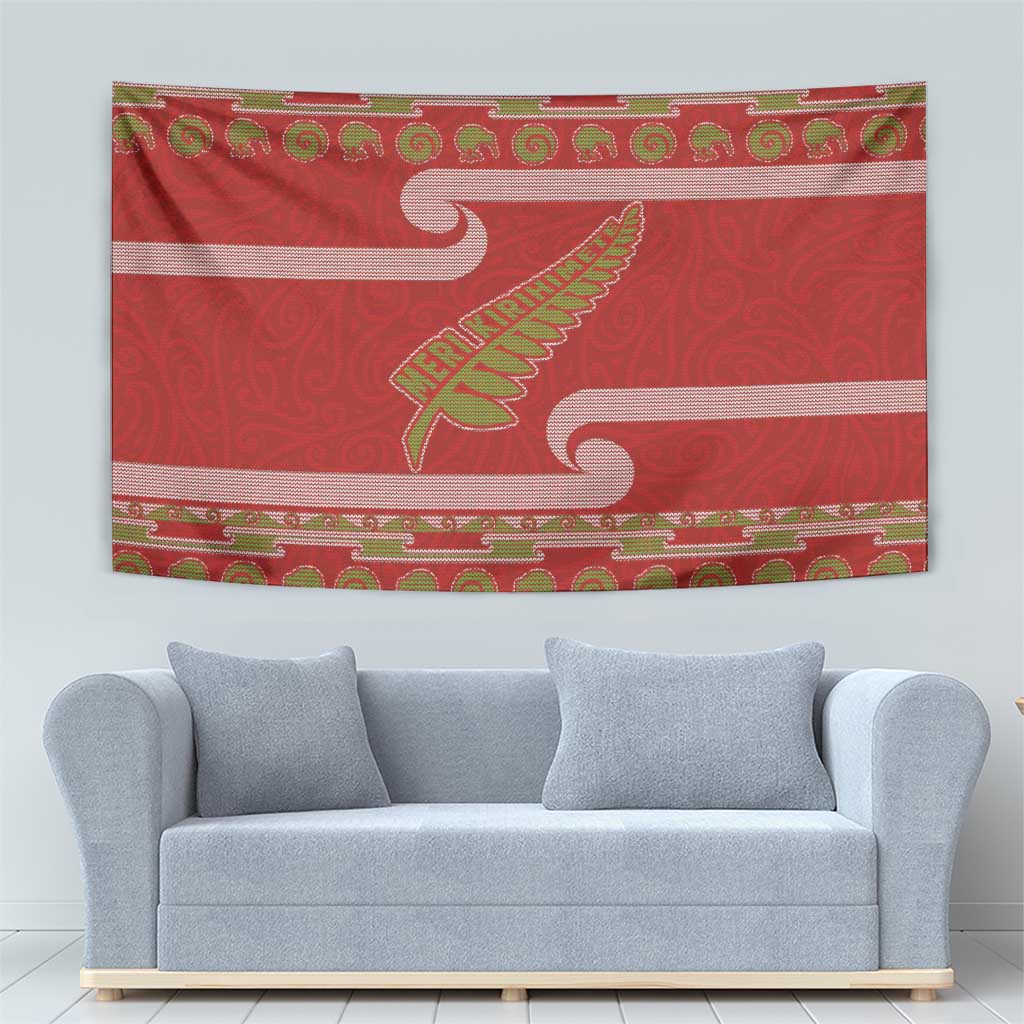 New Zealand Christmas Tapestry Meri Kirihimete Silver Fern Knit Style Green Color LT03 - Polynesian Pride