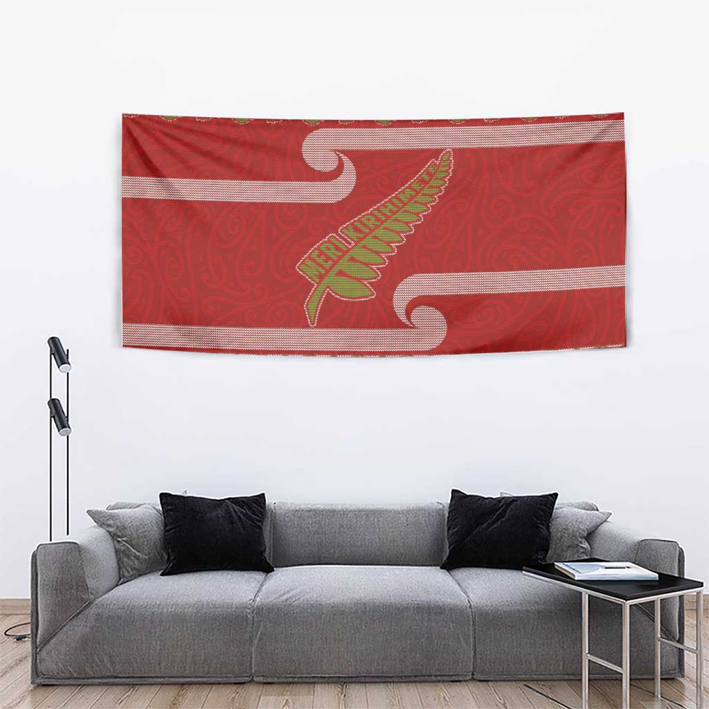 New Zealand Christmas Tapestry Meri Kirihimete Silver Fern Knit Style Green Color LT03 - Polynesian Pride