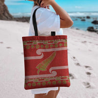 New Zealand Christmas Tote Bag Meri Kirihimete Silver Fern Knit Style Green Color LT03 - Polynesian Pride