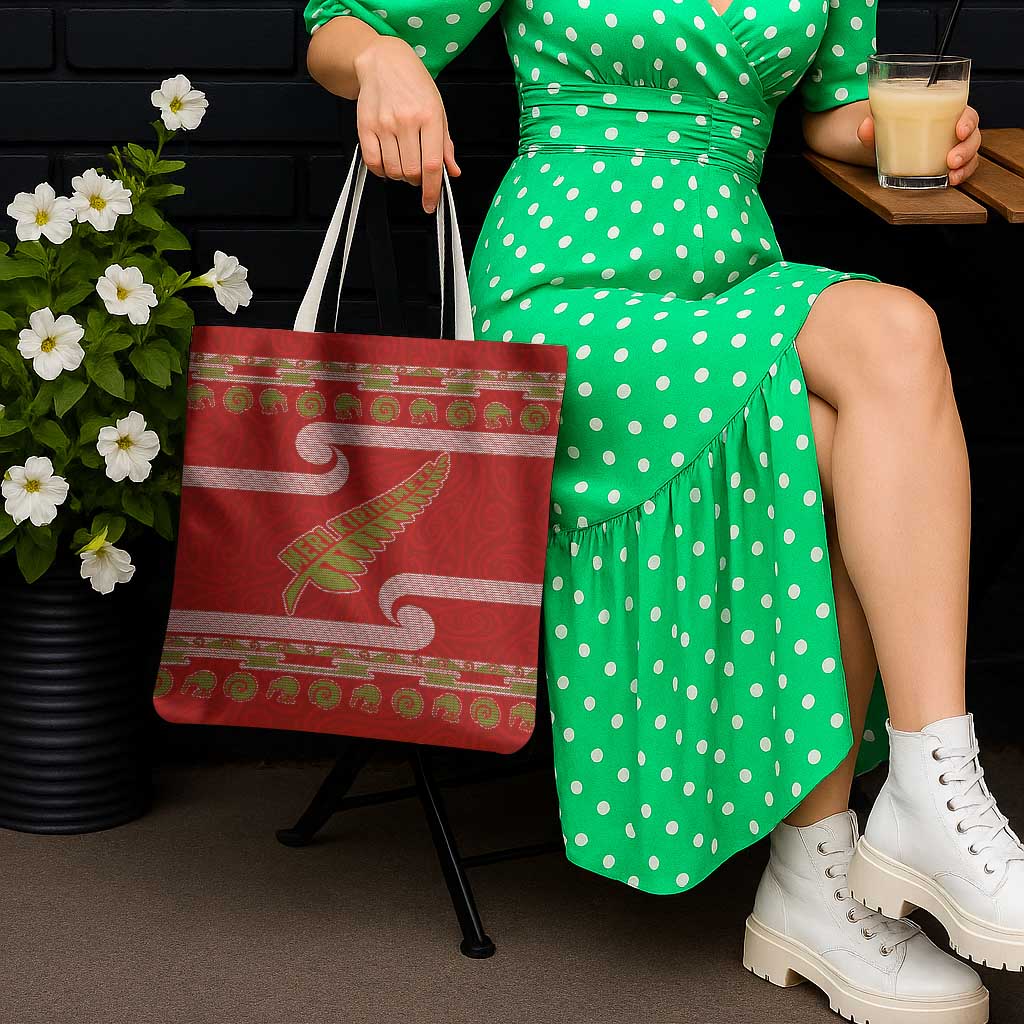 New Zealand Christmas Tote Bag Meri Kirihimete Silver Fern Knit Style Green Color LT03 - Polynesian Pride