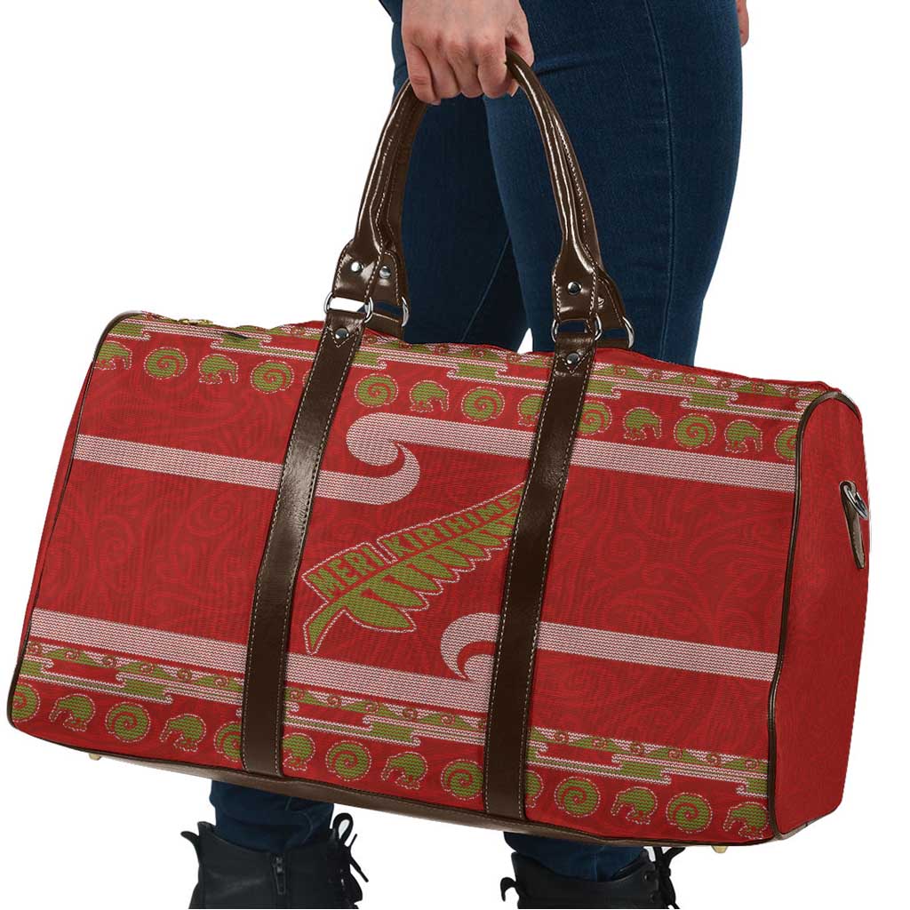 New Zealand Christmas Travel Bag Meri Kirihimete Silver Fern Knit Style Green Color LT03 - Polynesian Pride