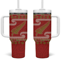 New Zealand Christmas Tumbler With Handle Meri Kirihimete Silver Fern Knit Style Green Color LT03 One Size: 40 oz Green - Polynesian Pride